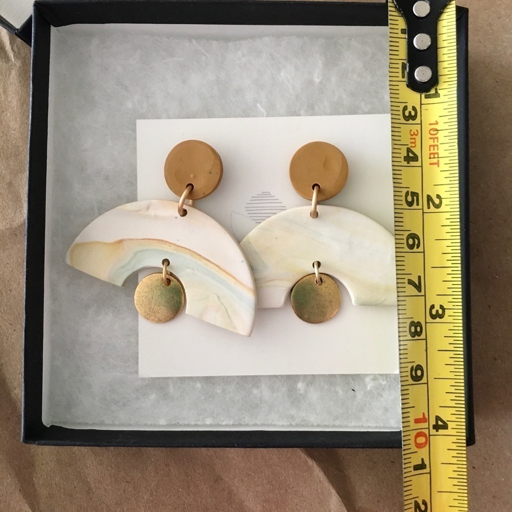 Handmade, Lightweight Clay Dangle Earrings in Cream - Picture 3 of 5